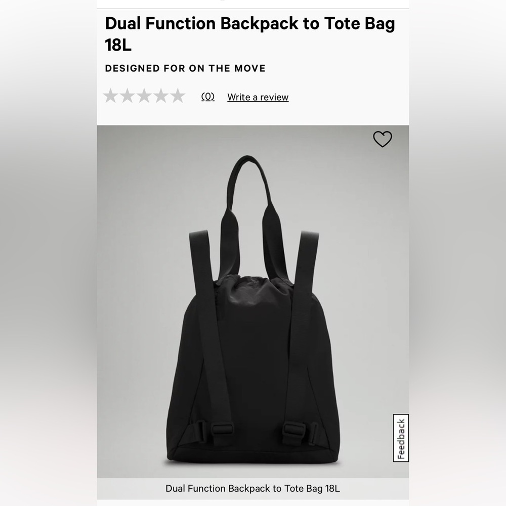 Lululemon Dual Function Backpack to Tote Bag 18L